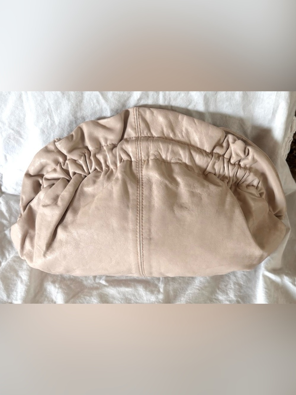 Vintage Made in Italy Genuine Leather Ruched Boho Oversized clutch|Shoulder Bag - Picture 4 of 11